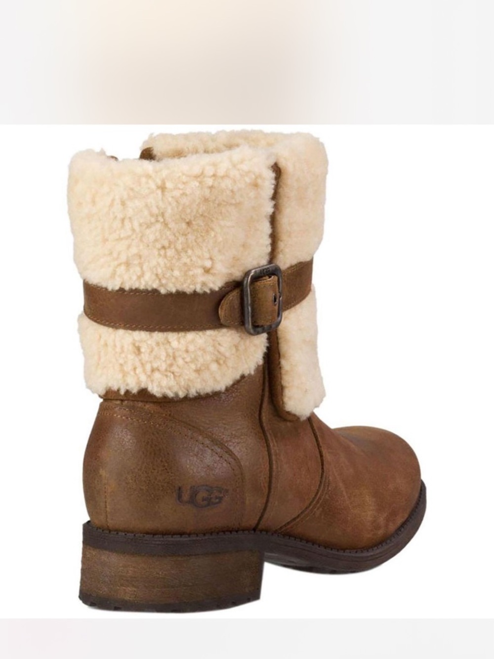 UGG Chestnut Leather Ankle Boot with Cream Shearling Cuff